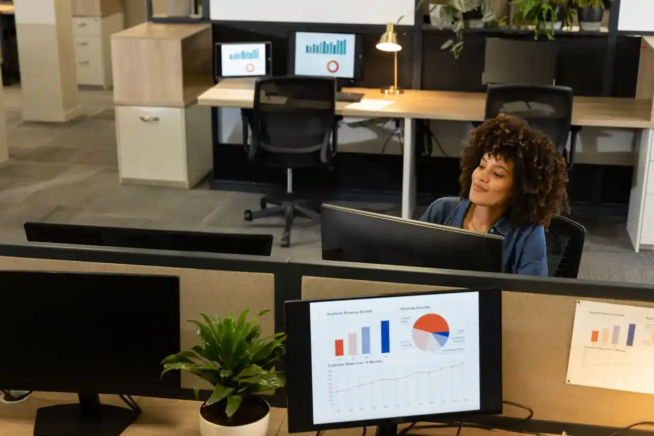 Dashboard einer Software auf einem Bildschirm im Büro