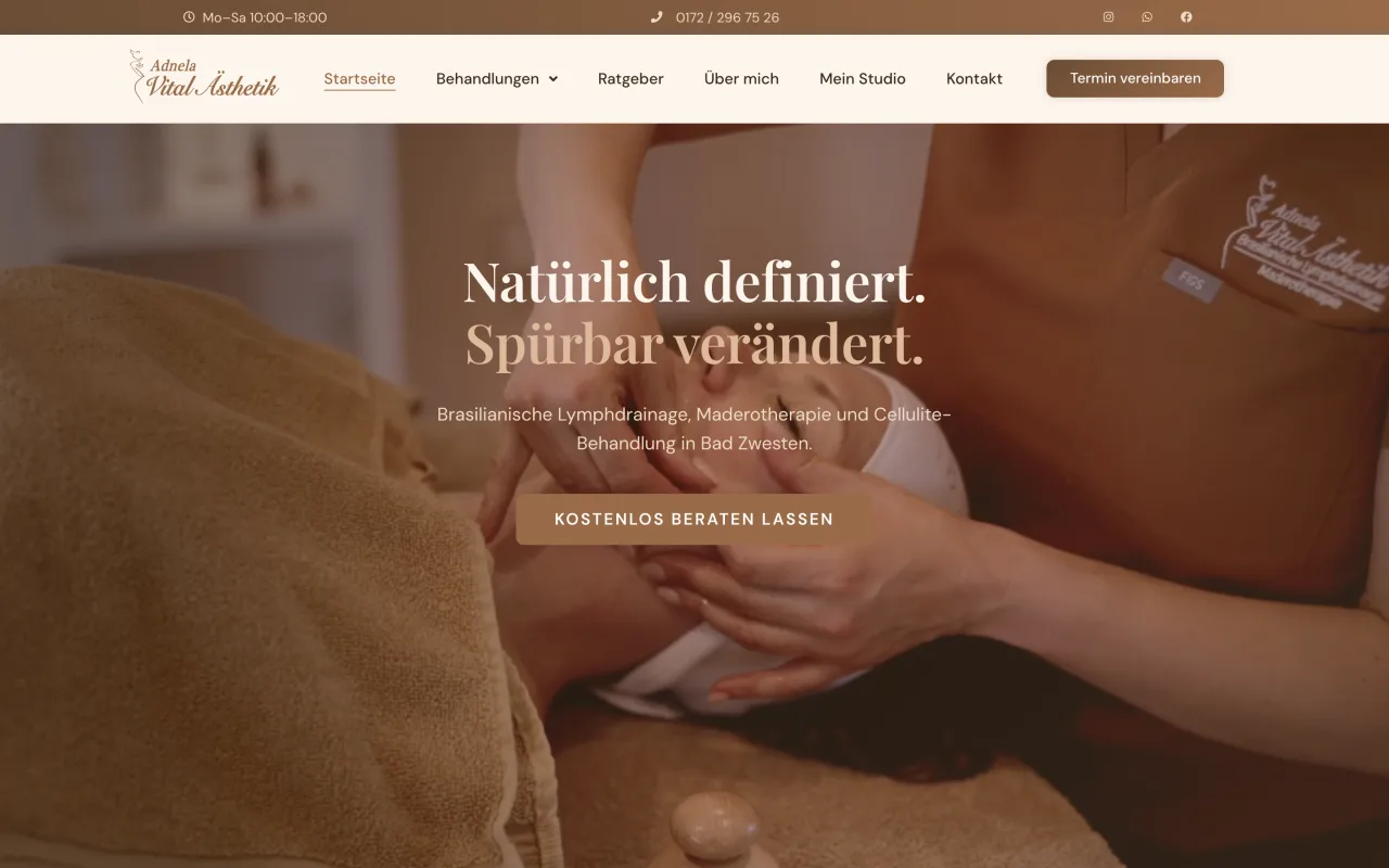 Startseite einer Kosmetik-Website aus Nordhessen, gestaltet und umgesetzt von Radu Malain